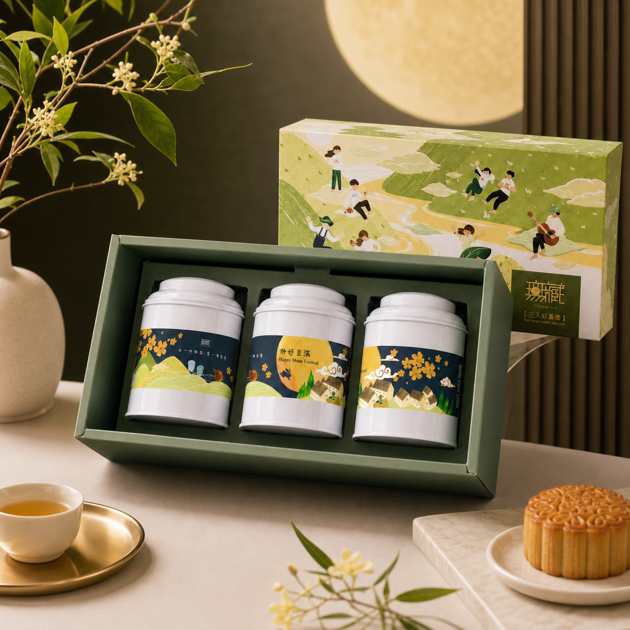 【客製化茶葉禮盒】無藏 愉悅茶山3入客製茶葉精裝大禮盒 ─ 【清新款】金萱紅茶+金萱綠茶+金萱烏龍✿90F019